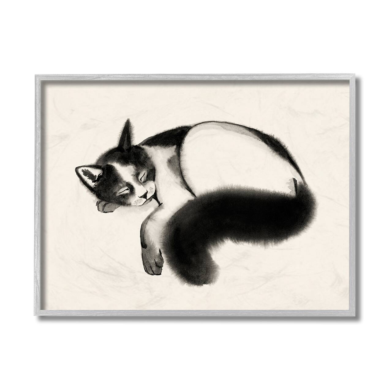 Stupell Industries Relaxed Pet Cat Bushy Black Tail in Gray Frame Wall Art
